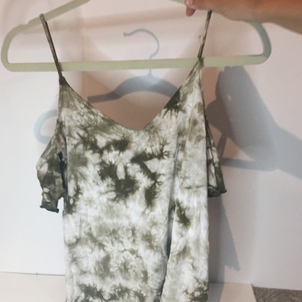 Green and White Tie Dye off the Shoulder top